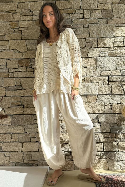 Benito Crochet Cotton Alba Cardigan Stone - /10=